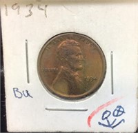 OF) 1934 WHEAT CENT, BEAUTIFUL COIN,