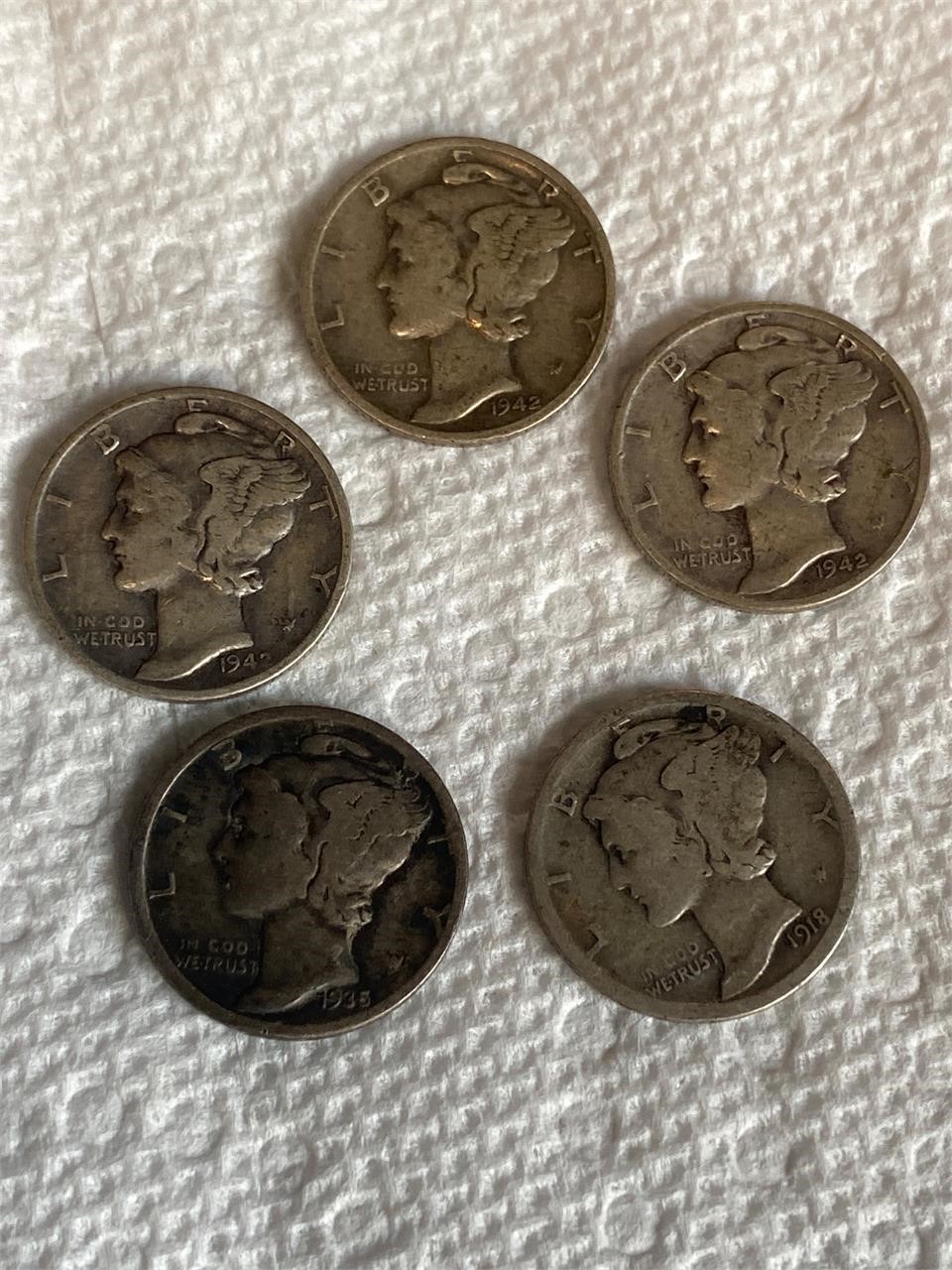 5 Mercury Dimes