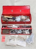 Metal Toolbox with Misc Hardware, Drill Bits & Moe