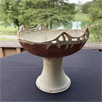 Stoneware Modern Art Bowl on Stand