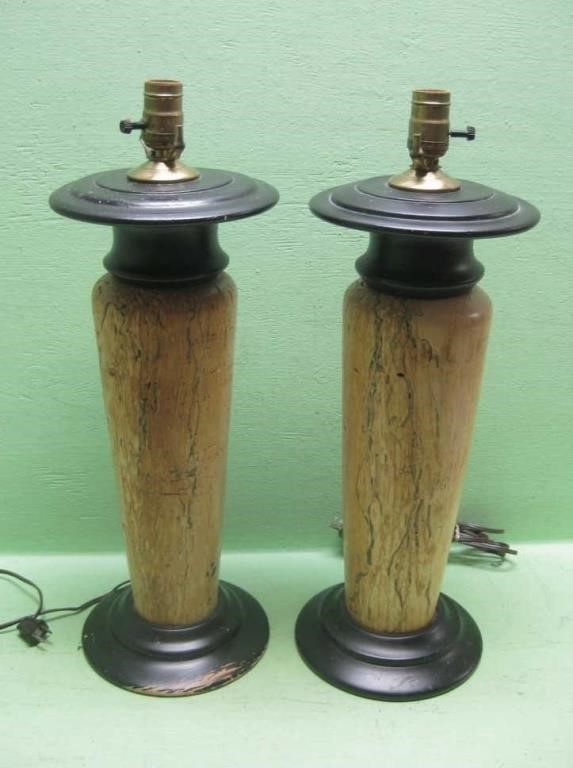 Two 19" Bored Wood Lamps - Both Work