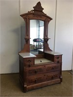 Antique Eastlake Marble Top Vanity Dresser