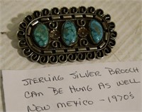 Vintage Sterling Silver Brooch with Turquoise