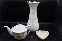 Vtg. Belleek, Ireland, Celtic Teapot, Vase, Mold