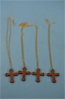 4 Laser Etched Wood Cross Necklaces
