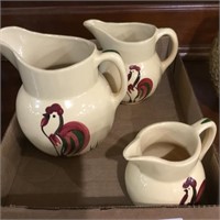 Yellow Oven Ware Rooster Pitchers (set of 3)