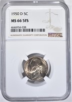 1950-D JEFFERSON NICKEL, NGC MS-66 FS