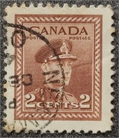 Canada 1942 WWII George VI, 2 Cents Stamp #250