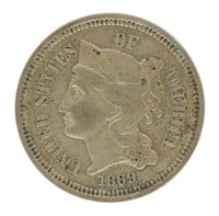 1869 US 3 CENT NICKEL COIN XF