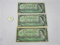 3 billets 1$ Canada 1867-1967