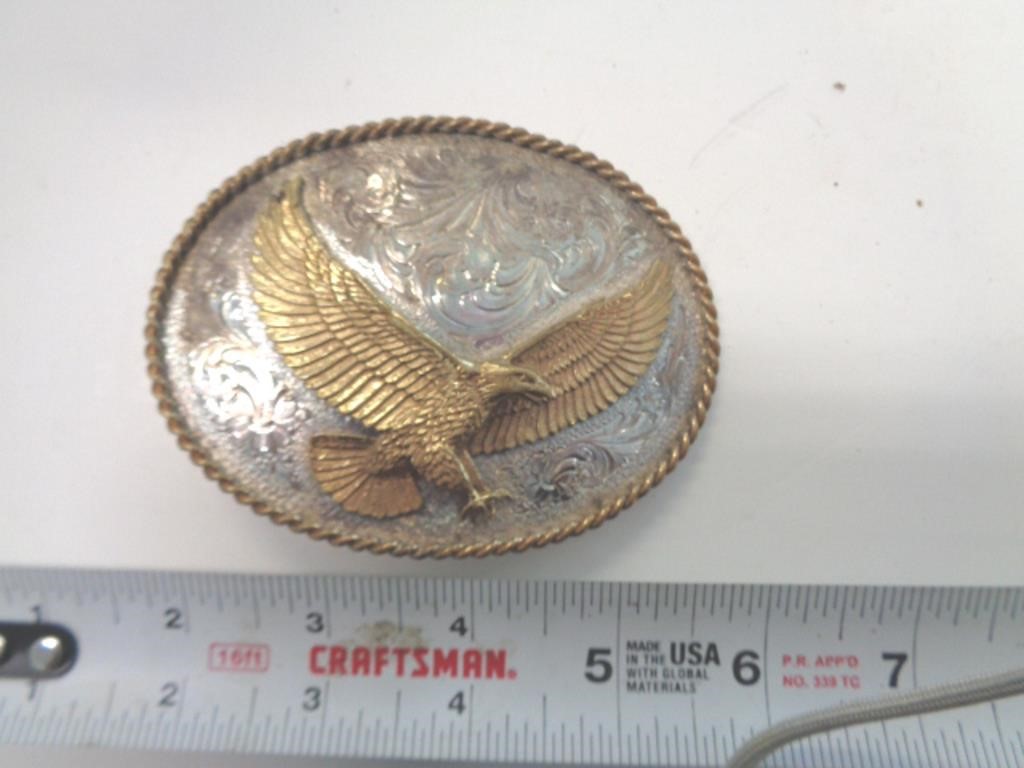 BELT BUCKLE - EAGLE ON SILVERPLATE