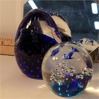 2 paperweights - fish & blue bubbles