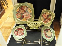 Decorative ceramic wall set including plates,