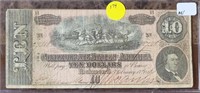 ANITQUE 1864 CONFEDERATE 10 DOLLAR BILL