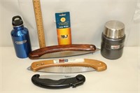 3 Camping Saws, Thermos, Water Bottle & Lamp Wicks