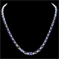 30.00ct Sapphire & 1.00ct Diam Necklace 14k Gold