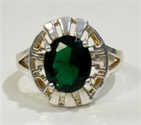 ELEGANT .925 SILVER STATEMENT RING W GREEN STONE