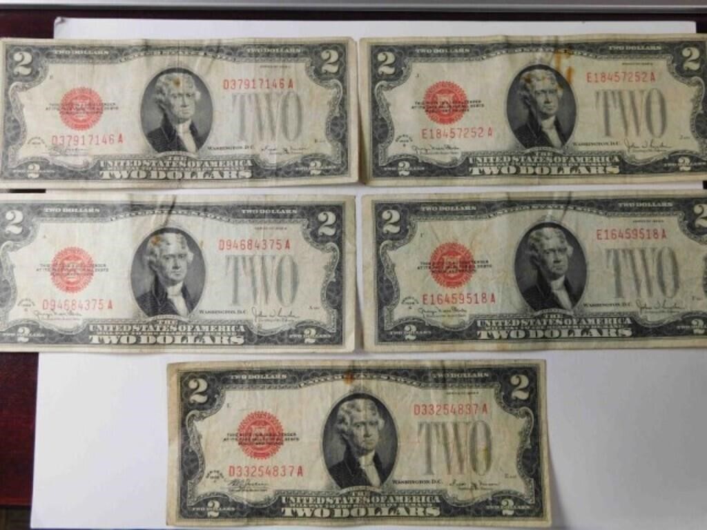 1928 series two dollar bills (x6)
