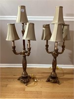 Set of two, 4 light candelabra table lamps