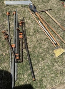 Wood Clamps, Shop Broom, Post Hole Digger, Axe