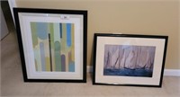 2 PC WALL ART, SIGNED, MISC PRINTS