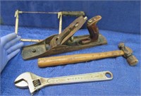 old sargent planer -hammer -wrench -coping saw
