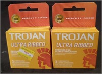 2 Trojan Ultra Ribbed condoms 3 per pack