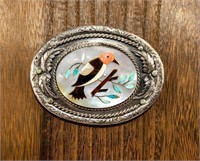 Jewelry Signed Silver & Inlay Belt Buckle