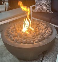 Circular Concrete Style Fire Pit with Stones