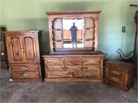 4- PIECE BEDROOM SET.  HEAVY DUTY.  ARMOIRE IS