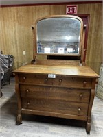 Antique Solid Oak Dresser With Mirror