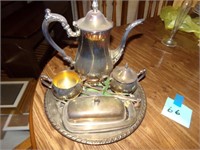 Silver Plate Tea Set and Butter Dish