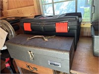 Grey Steel Toolbox with Contents, Black/Orange