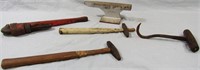 5 PC VINTAGE LOT W/ ANVIL/TACK HAMMER/HAY HOOK