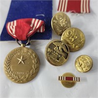 Military medal in golden huge buttons