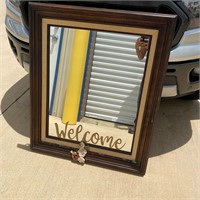 Welcome Mirror in Wood Frame