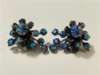 Aurora Borealis rhinestone clip earrings