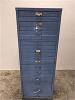 Vintage 16 drawer blue metal filing cabinet