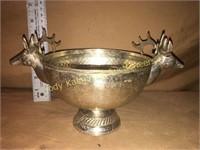 Silverplated stag serving bowl-crystal insert