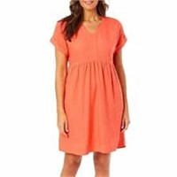 Briggs Women's LG V-Neck Linen Dress, Coral Large