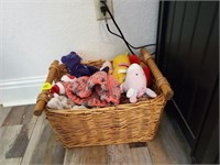 BASKET OF ASSORTED STUFFED ANIMALS- SOME TY BEANIE