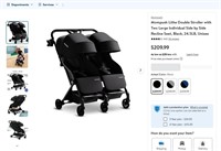 N3149  Mompush Lithe Double Stroller Black 24.5L