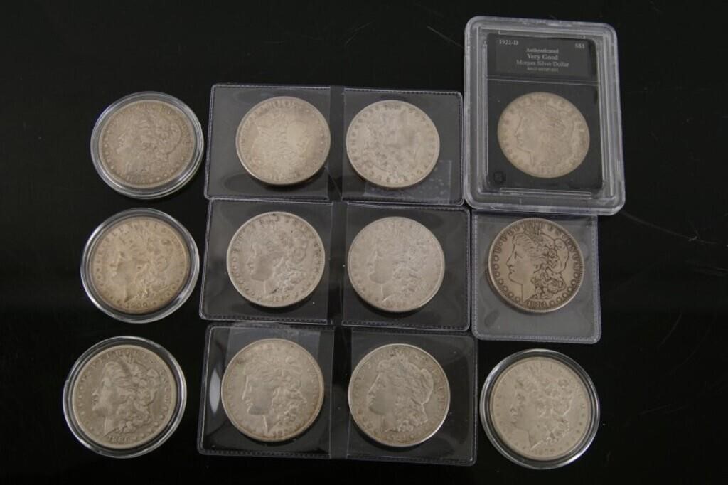 12 Morgan silver dollars