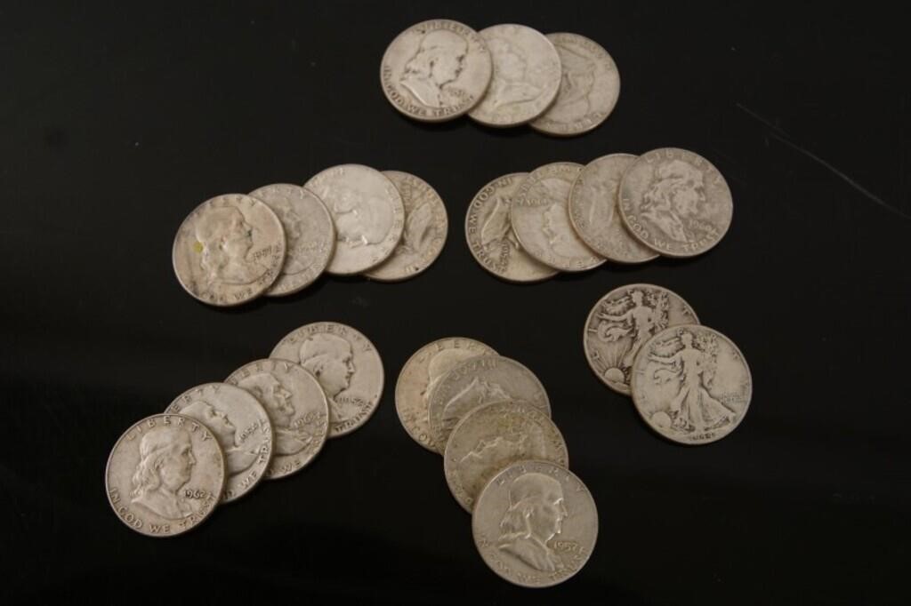 21 Ben Franklin and Liberty silver coins