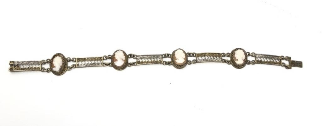 Victorian .800 Silver Cameo Bracelet