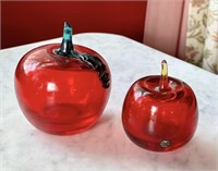 2 Pc Lot with Konst Glass Apple Paperweight