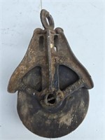 Vintage iron and wood pulley