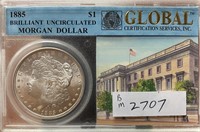 1885 Morgan Silver Dollar GLOBAL Slabbed (BRILL UN