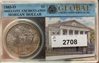 1885-O Morgan Silver Dollar GLOBAL Slabbed (BRILL