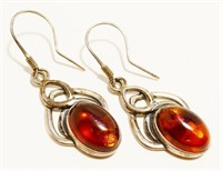 1.5" Sterling Silver & Amber Earrings 6.2g